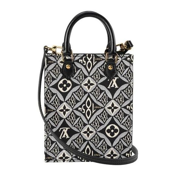 Louis Vuitton Sac Plat Jacquard Textile Trimming Leather Black - Picture 1 of 8